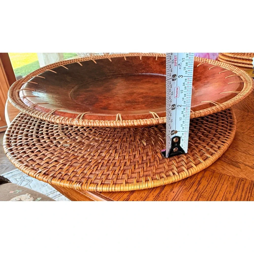 Vintage Faux Tortoise Decorative Charger Plate Woven Rattan Rim 14